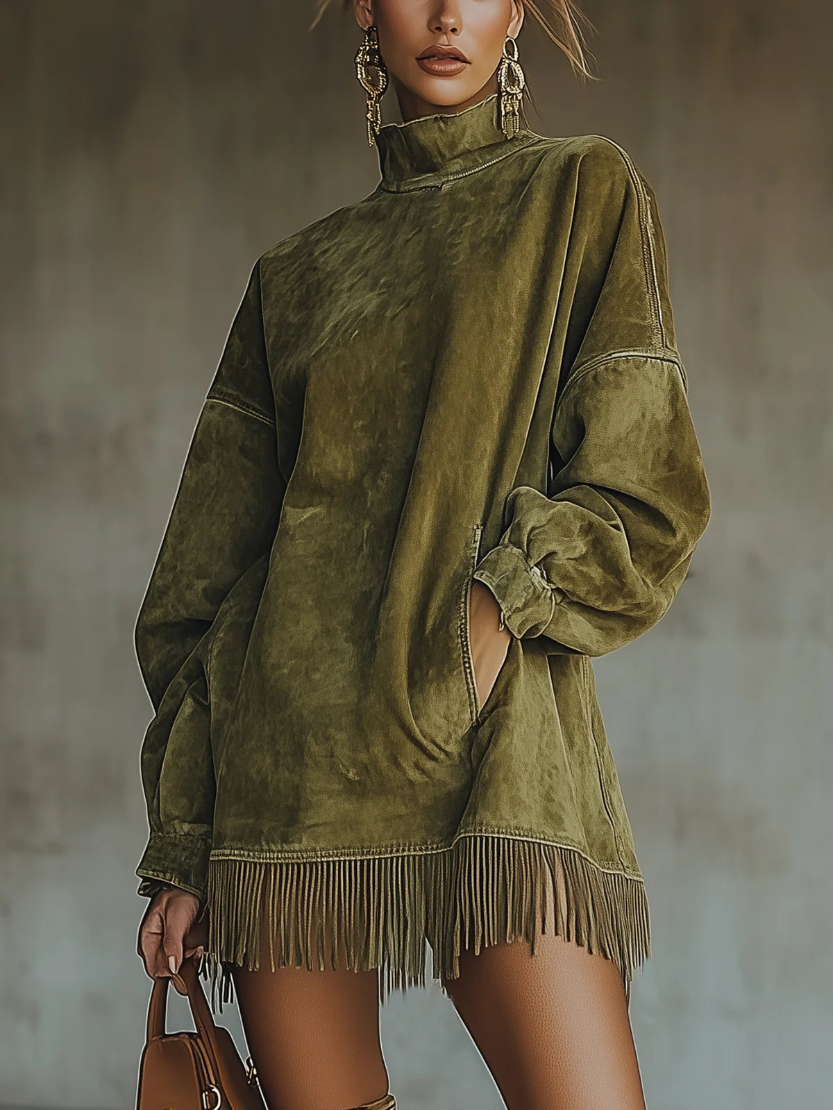 ingrid | Sukienka Suede Frędzle