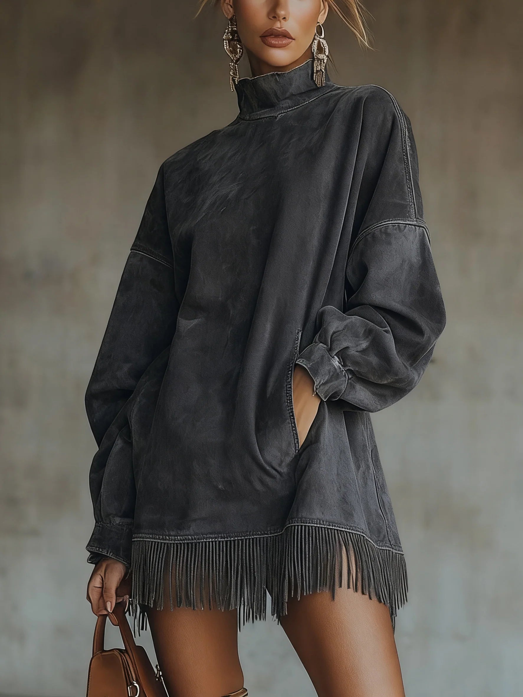 ingrid | Sukienka Suede Frędzle