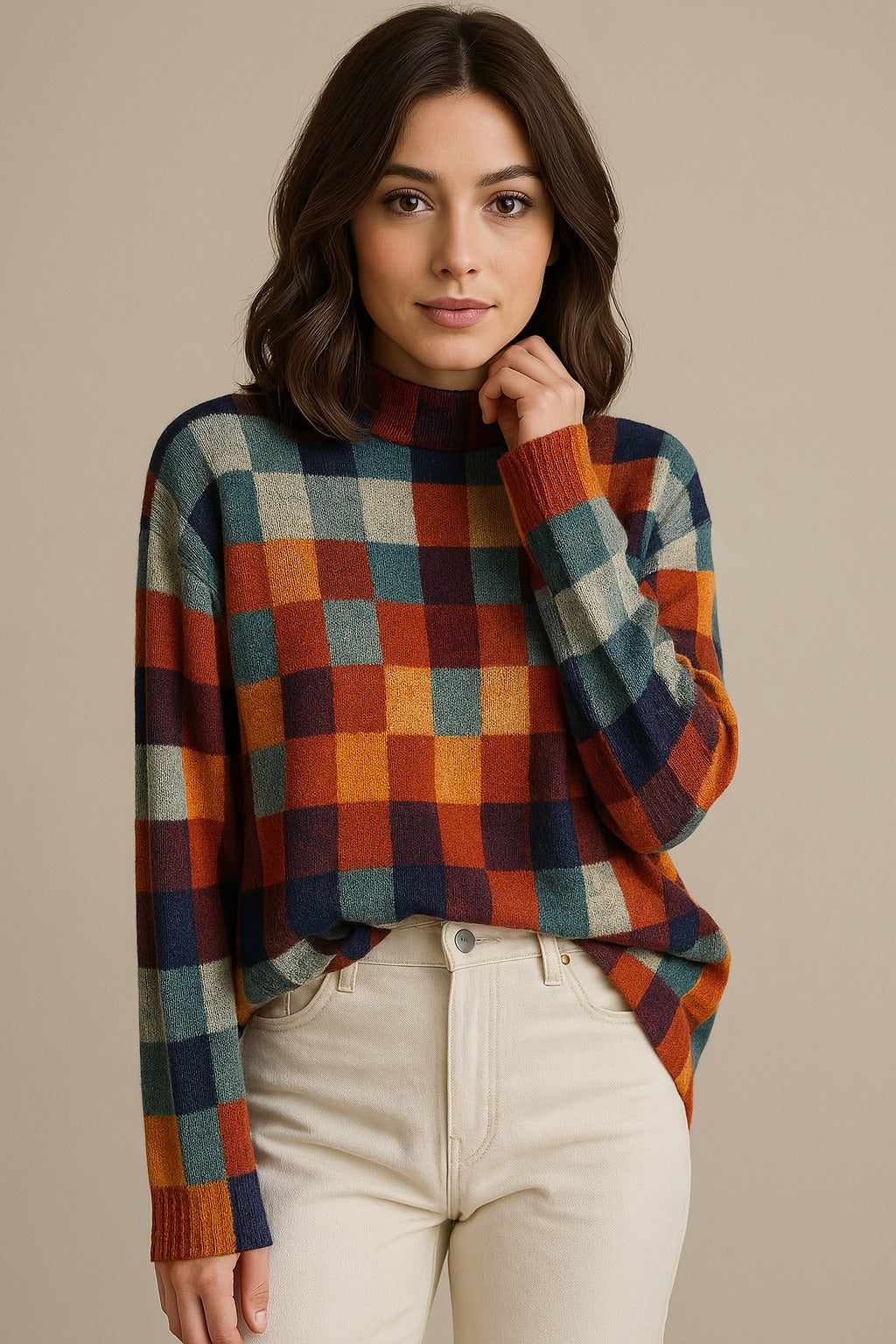 Mabel | Patchwork Sweter z Golfem