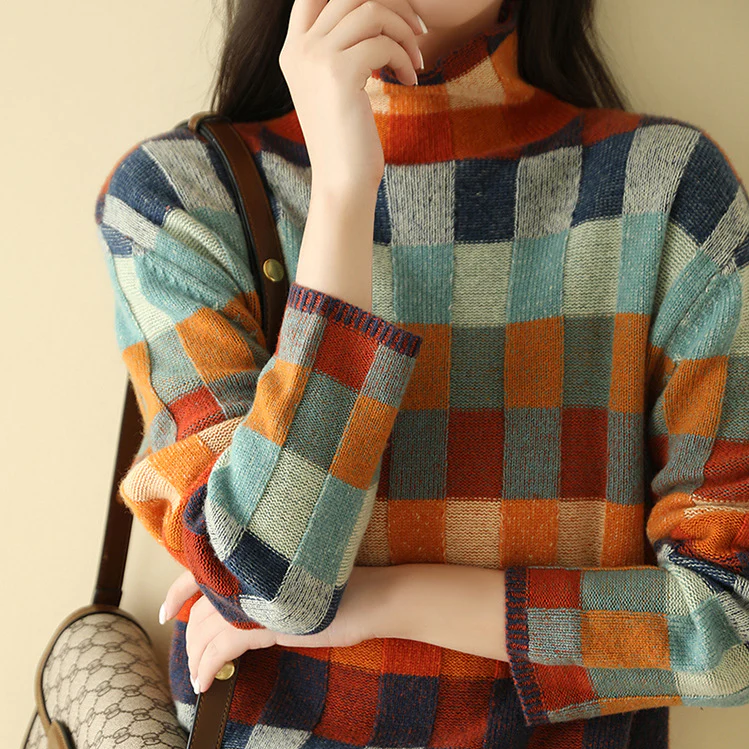 Mabel | Patchwork Sweter z Golfem